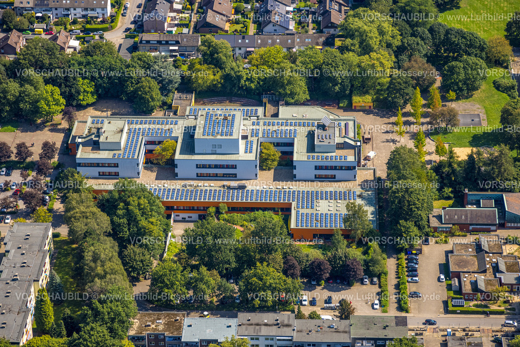 Gladbeck240806634 | Luftbild, Ingeborg-Drewitz-Gesamtschule mit Solardach, Rentfort, Gladbeck, Ruhrgebiet, Nordrhein-Westfalen, Deutschland