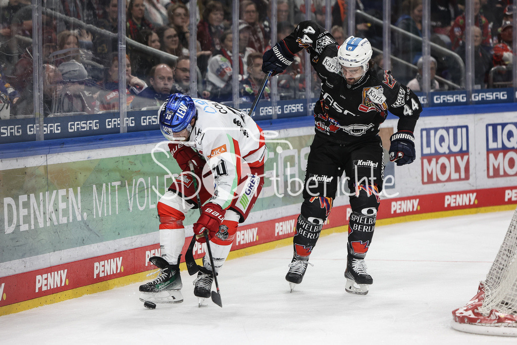 Eisbären Berlin - Augsburger Panther | im duell Chirs COLLINS (AEV #10) und Julian MELCHIORI (EBB #44) / Zweikampf