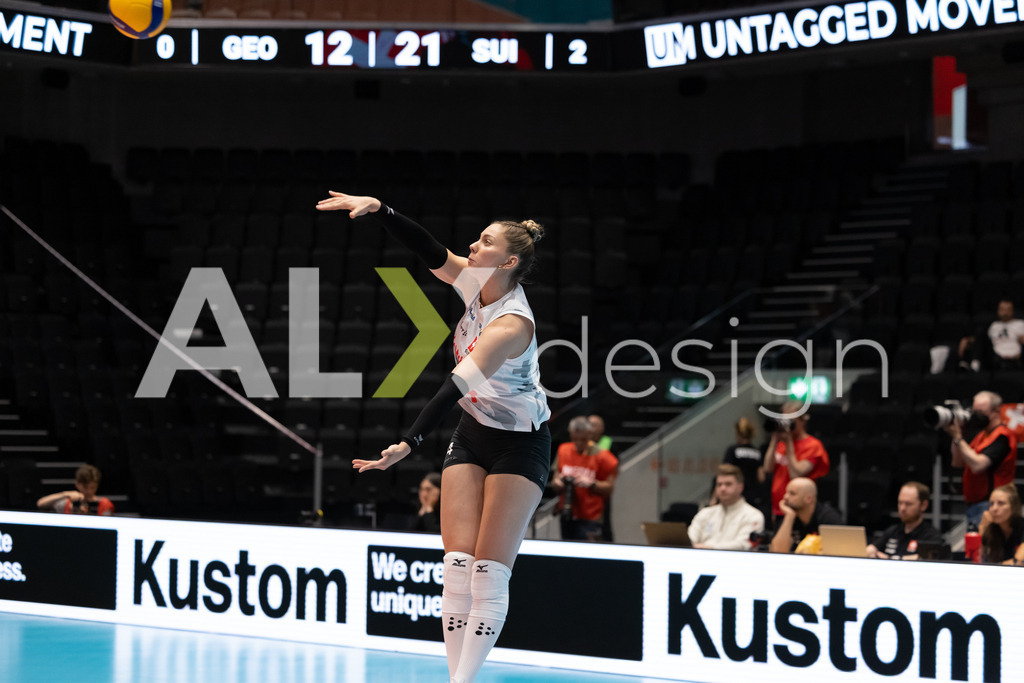 Georgia v Switzerland - CEV European League Women | KRIENS, SWITZERLAND - JUNE 12: LEANA ZUVIC of Switzerland serve during the CEV European League match between Georgia and Switzerland at Pilatus Arena on June 12, 2026 in Kriens, Switzerland. - Realisiert mit Pictrs.com