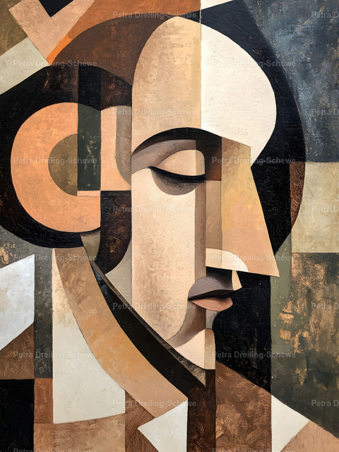 Seitenprofil | Männerportrait im kubistischen Malstil. Inspiriert von Jean Gris. - Realisiert mit Pictrs.com