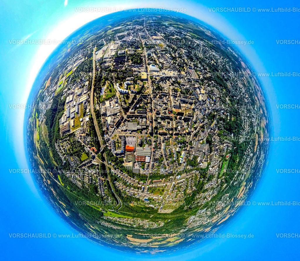 Velbert240890730Mitte | Luftbild, Mitte Innenstadtansicht, Stadtgalerie und Forum, Erdkugel, Fisheye Aufnahme, Fischaugen Aufnahme, 360 Grad Aufnahme, tiny world, little planet, fisheye Bild, , Velbert, Ruhrgebiet, Nordrhein-Westfalen, Deutschland