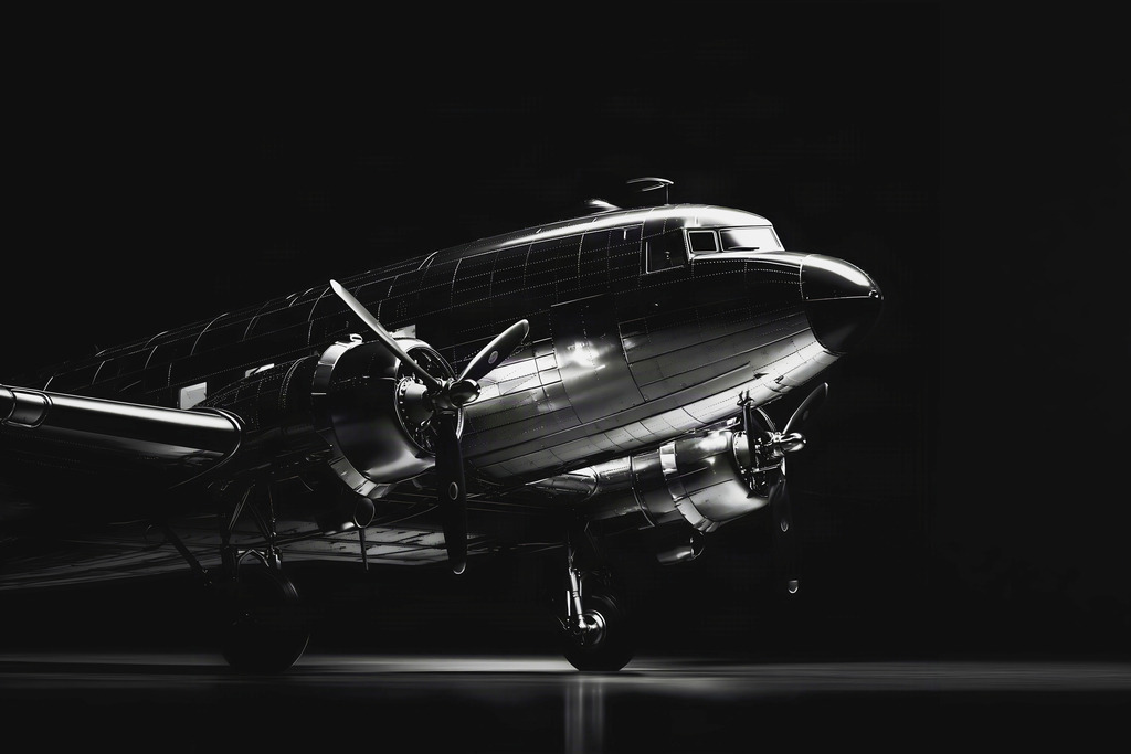 Altes Flugzeug | Mit moderner KI‑generiertes schwarz-weiß Artwork, sorgfältig manuell für den Druck optimiert.