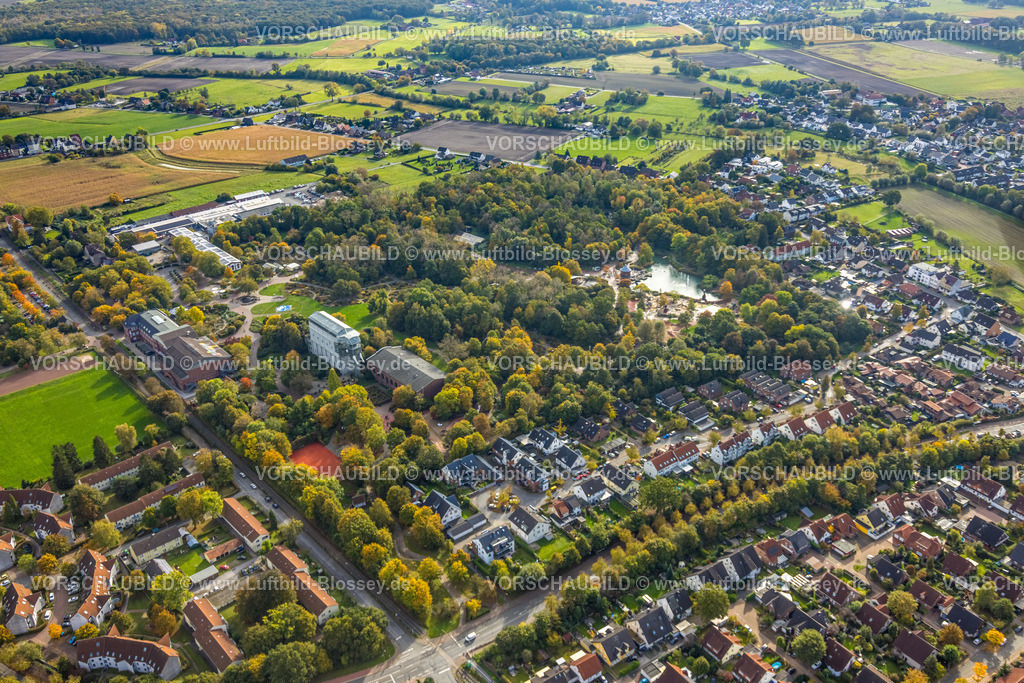 Hamm241014970 | Luftbild, Maximilianpark Maxipark Gesamtansicht, Glaselefant, See Fontänenteich und Kinderspielplatz, Seekiosk, herbstliche Bäume, Wohngebiet Ortsteil Werries, Uentrop, Hamm, Ruhrgebiet, Nordrhein-Westfalen, Deutschland