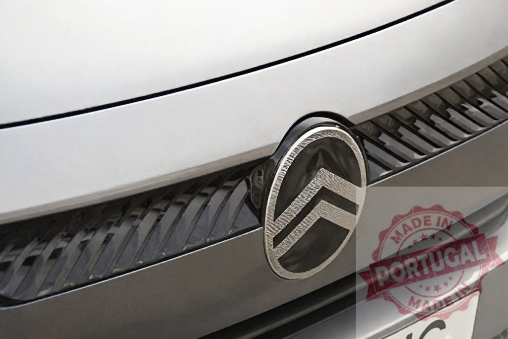 Citroen Oli electric vehicle concept car emblem | Citroen Oli concept car presenting its new logo and front grille details - Realized with Pictrs.com
