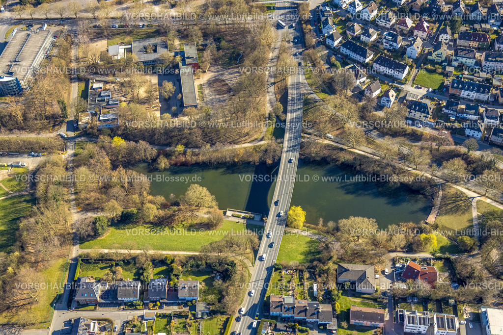 Hagen250302350 | Luftbild, Alexanderstraße Brücke über den Ischelandteich "Golf von Ischeland", Altenhagen, Hagen, Ruhrgebiet, Nordrhein-Westfalen, Deutschland