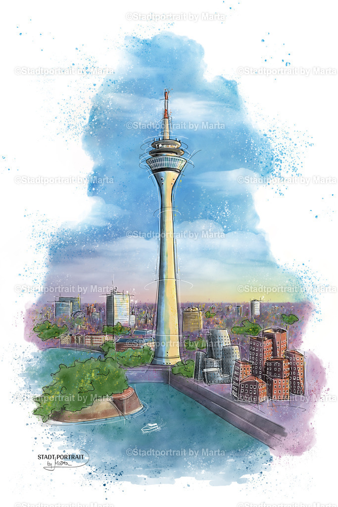 duesseldorf-rheinturm-kunstdruck-poster-wandbild | Stadtportrait by Marta