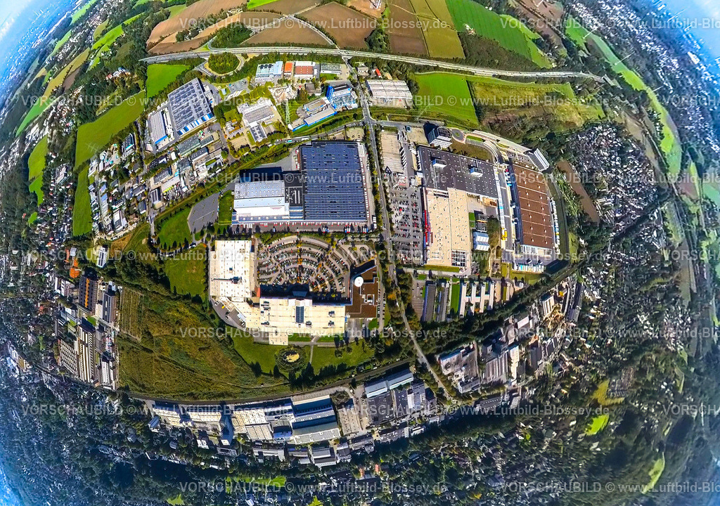 Witten241090012Ostermann | Luftbild, Einrichtungshaus Ostermann Möbelhaus im Gewerbegebiet Brauckstraße, rechts Amazon Verteilzentrum, oben Gewerbegebiet Salinger Feld, unten Ardex Chemie, Erdkugel, Fisheye Aufnahme, Fischaugen Aufnahme, 360 Grad Aufnahme, tiny world, little planet, fisheye Bild, Rüdinghausen, Witten, Ruhrgebiet, Nordrhein-Westfalen, Deutschland