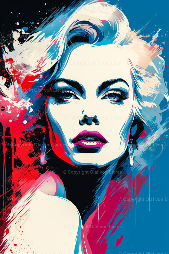 Wandbild Frauengesichter | Frauengesicht Popart in blau rot