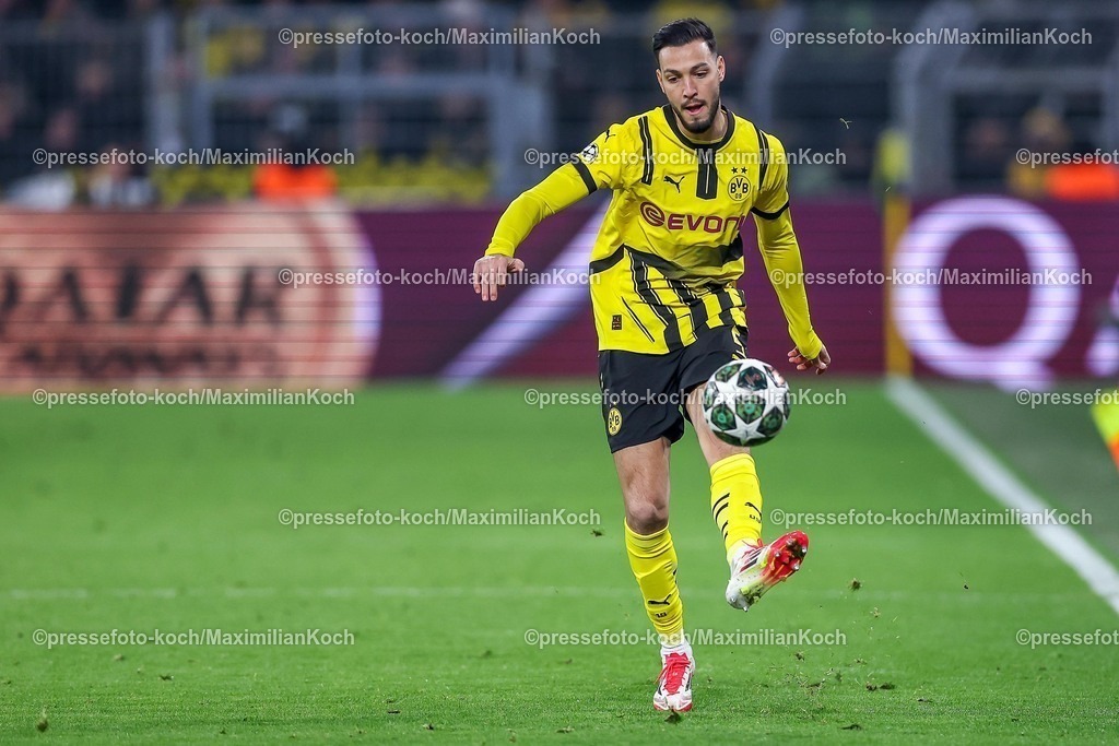 UCL04032502225 | 04.03.2025, Fußball, UEFA Champions League, Borussia Dortmund - OSC Lille, Signal Iduna Park, Runde der 16, Saison 2024 2025: Ramy Bensebaini (BVB #5)