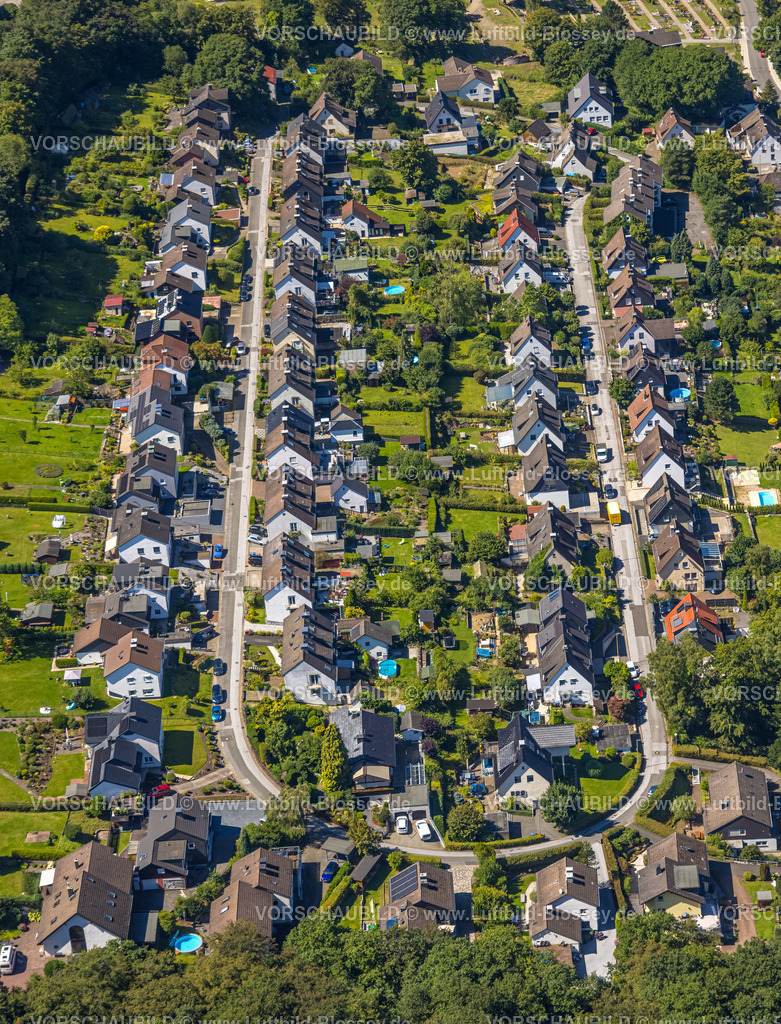 Ennepetal230801101-2 | Luftbild, Reihenhaus Wohnsiedlung Leibnizstraße, mit grünen Gärten, Altenvoerde, Ennepetal, Ruhrgebiet, Nordrhein-Westfalen, Deutschland