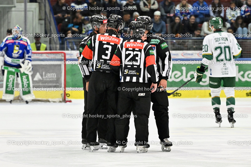 EC IDM WÄRMEPUMPEN VSV vs. FTC-TELEKOM JÉGKORONG | SMETANA LADISLAV Referee, SIEGEL STEFAN Referee, EC IDM WÄRMEPUMPEN VSV vs. FTC-TELEKOM JÉGKORONG, EC IDM WÄRMEPUMPEN VSV vs. FTC-TELEKOM JÉGKORONG am 19.10.2025 in Villach (Stadthalle Villach), Austria, (Photo by Bernd Stefan)