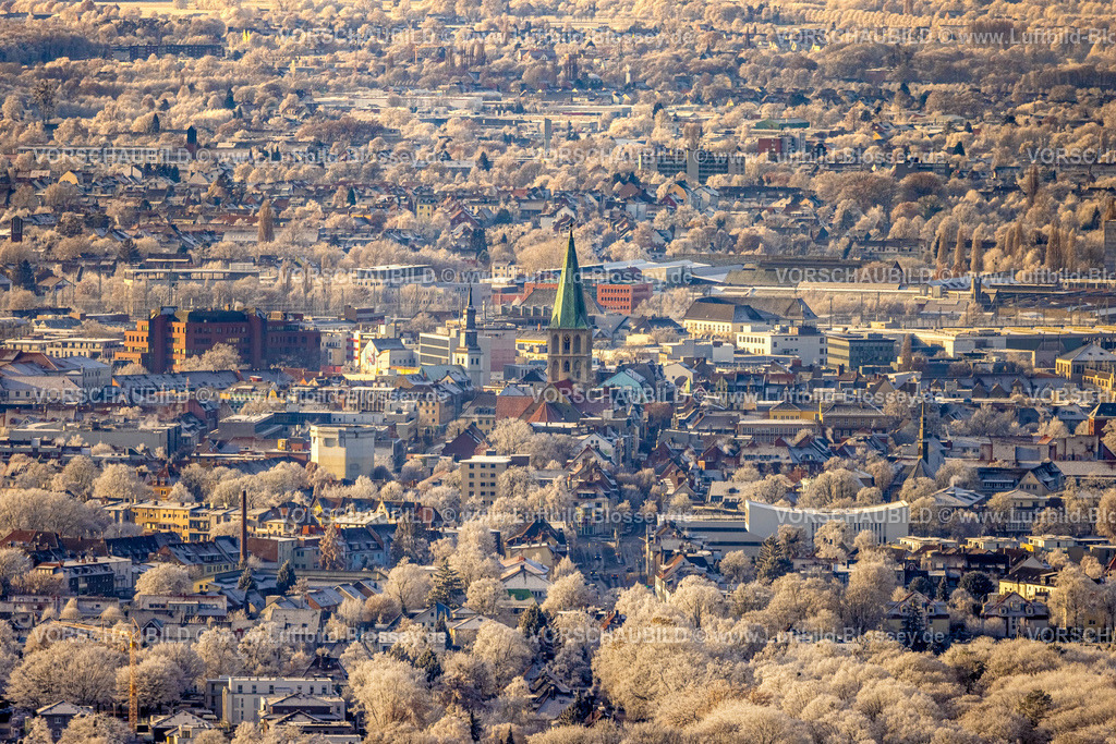 Hamm221202455 | Luftbild, Winterliche Innenstadt mit evang. Pauluskirche in der City, Uentrop, Hamm, Ruhrgebiet, Nordrhein-Westfalen, Deutschland