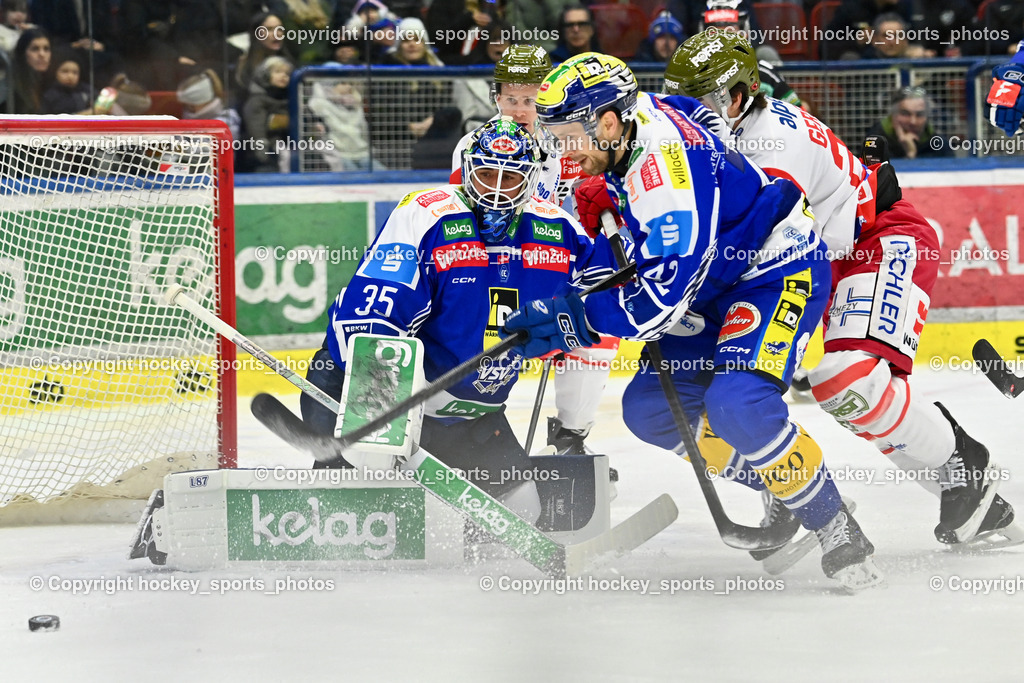 EC IDM WÄRMEPUMPEN VSV vs. HCB Südtirol Alperia | #35 Joe Cannata EC VSV, #42 Alex Wall EC VSV, EC IDM WÄRMEPUMPEN VSV vs. HCB Südtirol Alperia, EC IDM WÄRMEPUMPEN VSV vs. HCB Südtirol Alperia am 28.12.2025 in Villach (Stadthalle Villach), Austria, (Photo by Bernd Stefan)