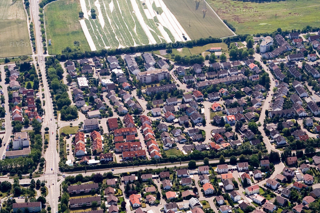 Luftbild: Tauberring im Ortsteil Leopoldshafen in Eggenstein-Leopoldshafen im Bundesland Baden-Württemberg in Deutschland. Foto: IMG_2876.jpg vom 18.06.2006 durch Werner Riehm/FLY-FOTO.de