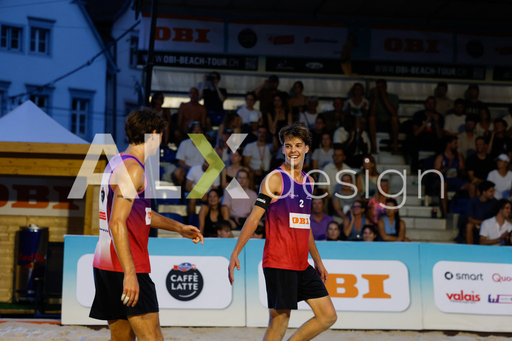Obi BeachTour 2026 - Basel | BASEL, SWITZERLAND - JULY 17: DANIEL ALLEMANN (SUI) and SIMON LEFFLER (SUI) during the Obi BeachTour 2026 match between DILLIER / FLÜCKIGER (SUI) and ALLEMANN / LEFFLER (SUI) at Barfüsserplatz on July 17, 2026 in Basel, Switzerland. - Realisiert mit Pictrs.com
