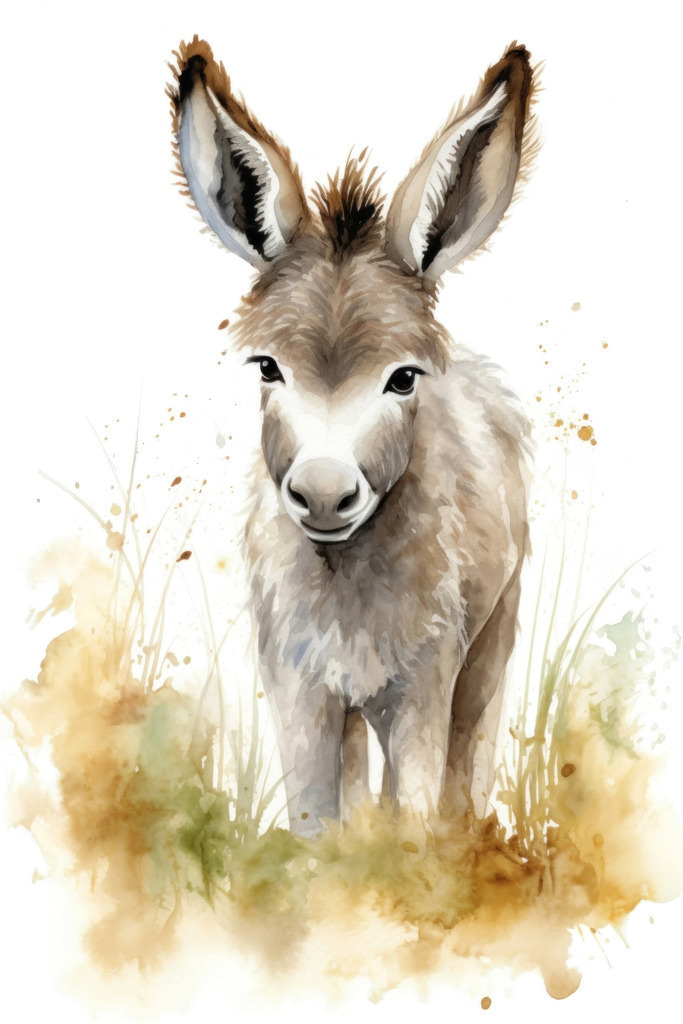 2401045 - Kleiner Esel | Ein junger Esel im Stil einer Aquarell-Illustration.