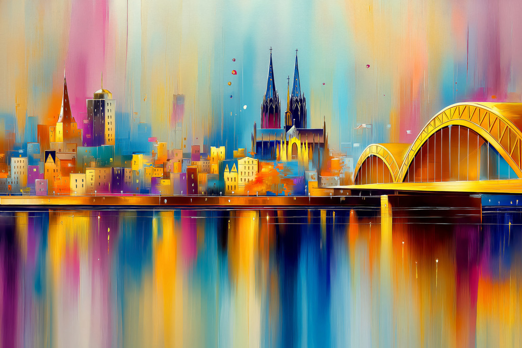 2507021 - Fantasievoller Blick auf Köln | Bestelle dieses Köln Motiv als hochwertiges Wandbild oder Poster z.B. auf Leinwand hier bei uns im Onlineshop mit kostenloser Lieferung innerhalb Deutschlands.