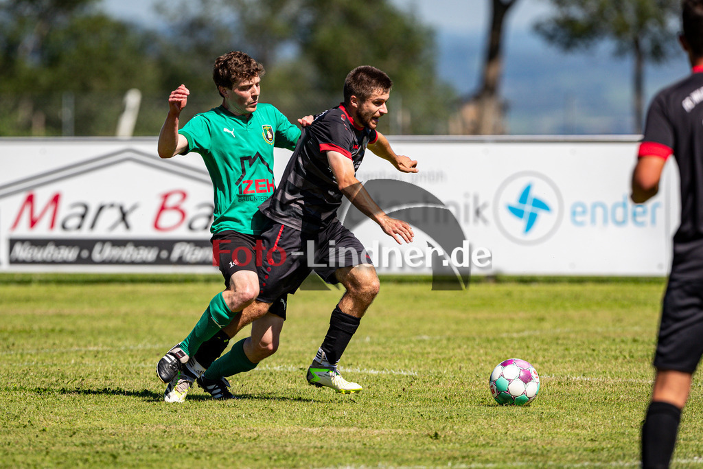 SV Wessobrunn-Haid gegen FC Wildsteig/Rottenbuch II | Fußball A-Klasse Gruppe B Herren, SV Wessobrunn-Haid gegen FC Wildsteig/Rottenbuch II, 20240811,Duell zwischen Korbinian AUHORN (Wildsteig-Rottenbuch 10) und Andreas TIMMERMANN (Wessobrunn-Haid 14),2024-08-11 in Wessobrunn (Sportpark Wessobrunn), Korbinian AUHORN (Wildsteig-Rottenbuch 10), Andreas TIMMERMANN (Wessobrunn-Haid 14)Copyright: WolfgangxLindner www.foto-lindner.de