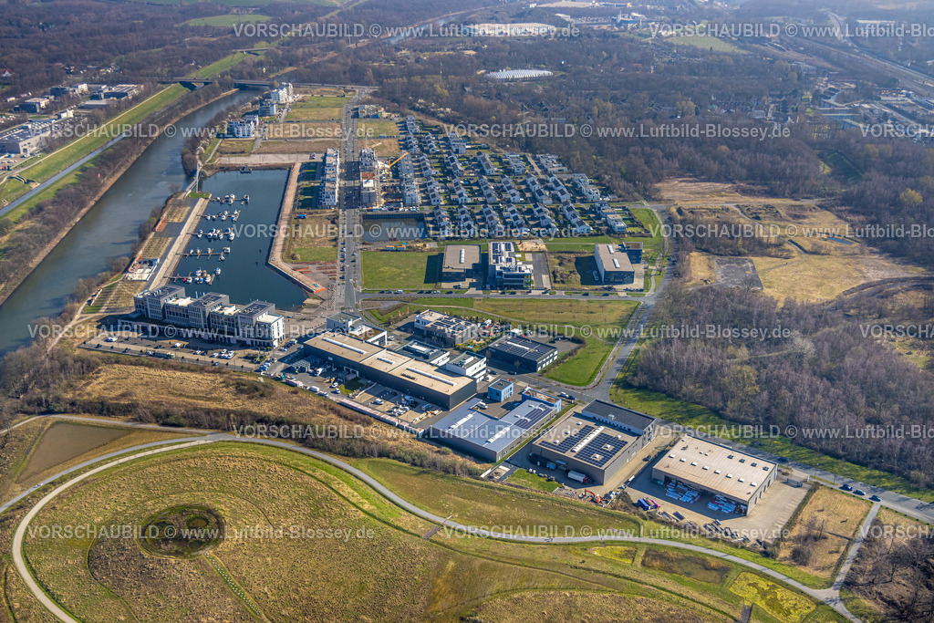 Gelsenkirchen240300436 | Luftbild, Yachthafen Stölting Marina und Baustelle am Hafenquartier Graf Bismarck Wohngebiet am Rhein-Herne-Kanal, Bismarck, Gelsenkirchen, Ruhrgebiet, Nordrhein-Westfalen, Deutschland