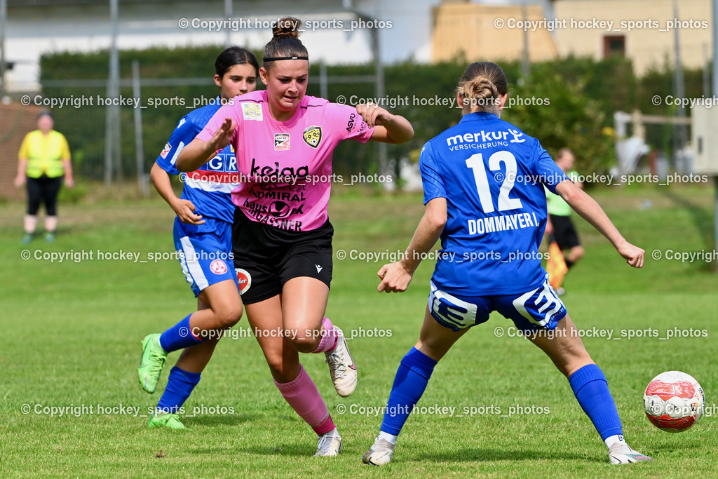 Carinthians Hornets vs. GAK 1902 Frauen | #25 Viola Parvizi GAK, #19 Jana Christina Lemberger Carinthians Hornets, #12 Ina Theres Dommayer GAK, Carinthians Hornets vs. GAK 1902 Frauen, Carinthians Hornets vs. GAK 1902 Frauen am 01.09.2024 in Sachsenburg (Sportplatz Sachsenburg), Austria, (Photo by Bernd Stefan)
