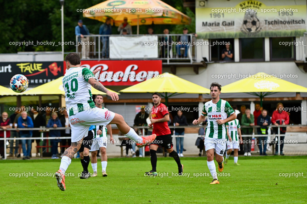 SV Falle Maria Gail vs. SV Feldkirchen | #19 Dominik Mak SV Feldkirchen, #8 Nico Daniel Taschwer SV Feldkirchen, SV Falle Maria Gail vs. SV Feldkirchen, SV Falle Maria Gail vs. SV Feldkirchen am 14.09.2025 in Villach (Sportplatz Maria gail), Austria, (Photo by Bernd Stefan)