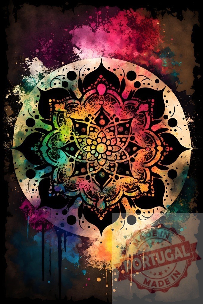 Colorful mandala illustration representing spirituality and sacred geometry | Ornate mandala pattern with watercolor splashes and intricate details creating a vibrant spiritual design - Realized with Pictrs.com