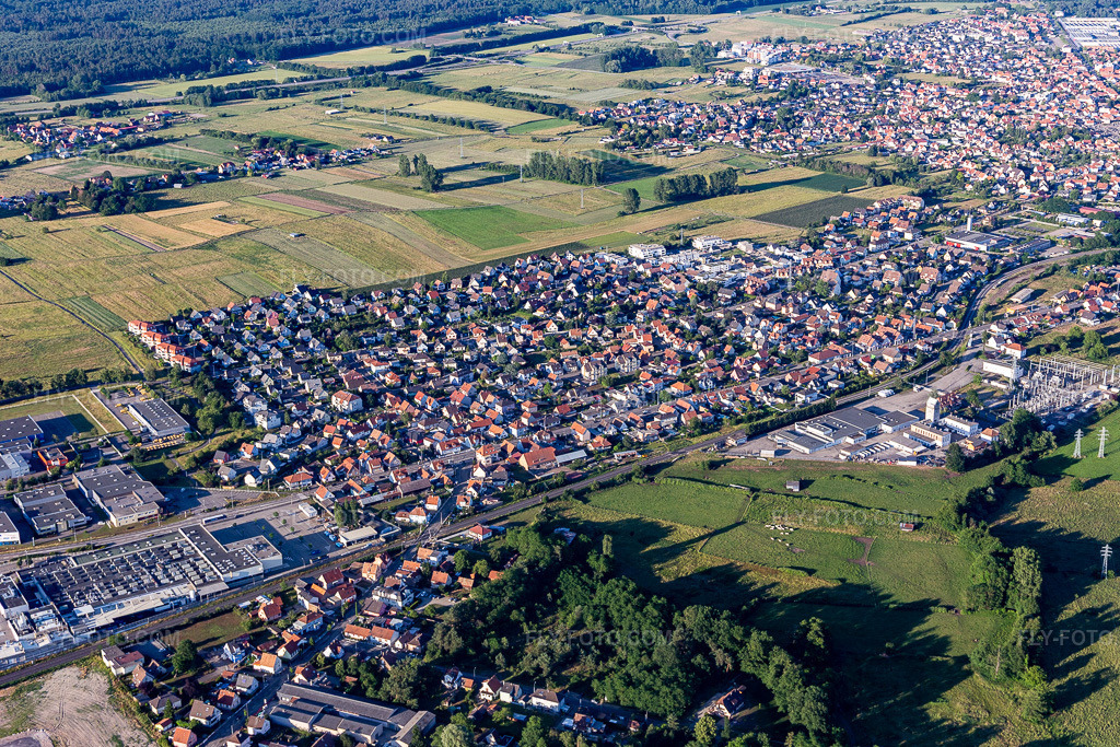 Aerial view: View of the town in the district Metzgerhof Krausenhof in Hagenau in the state Bas-Rhin, France.Photo: IMG_115472.jpg taken on 06/16/2019 by Werner Riehm/FLY-FOTO.comResolution of the original: 5217 x 3478 px