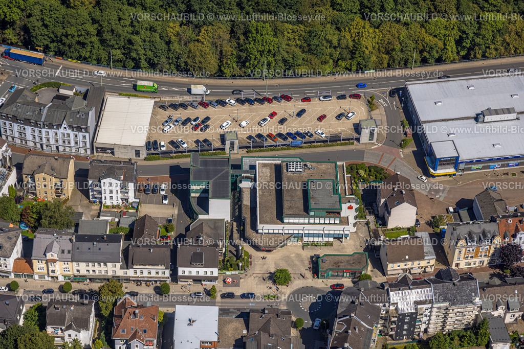 Ennepetal230801375 | Luftbild, Berlet EInkaufsmarkt, Sparkasse, Milspe, Ennepetal, Ruhrgebiet, Nordrhein-Westfalen, Deutschland