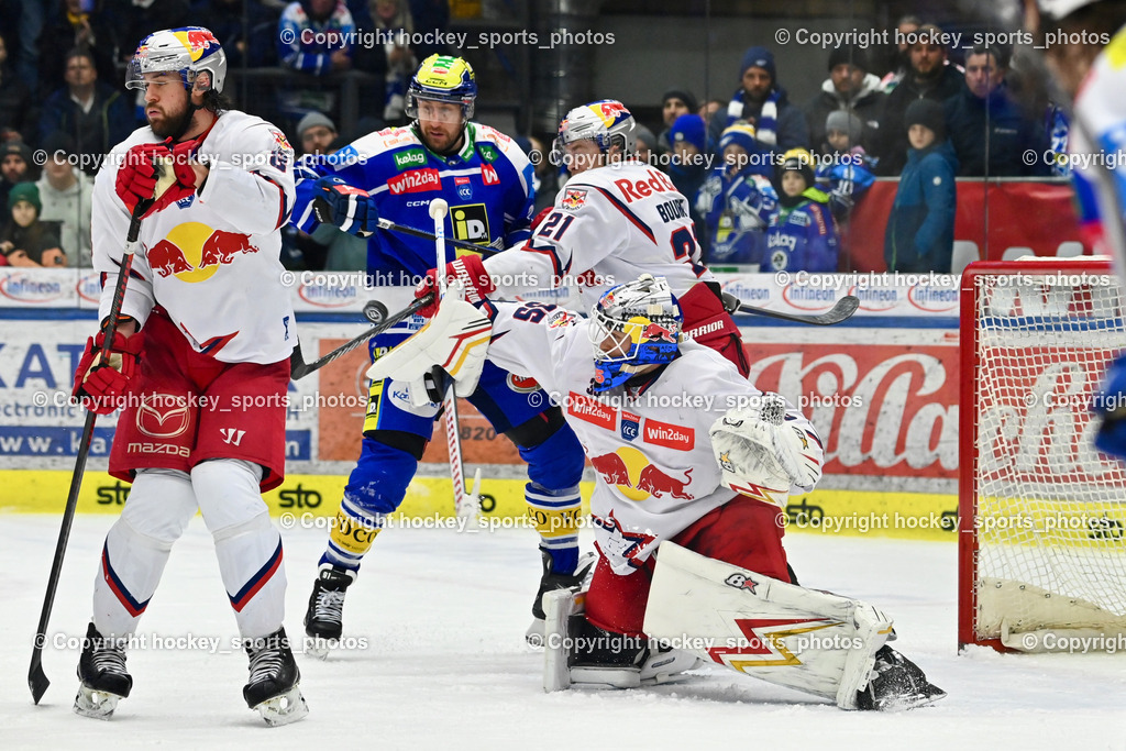 EC IDM Wärmepumpen VSV vs. EC Red Bull VSV | #35 Atte Tolvanen EC Red Bull Salzburg, #8 Connor Corcoran EC Red Bull Salzburg, #91 Nick Hutchison EC VSV, #21 Troy Wayne Bourke EC Red Bull Salzburg, EC IDM Wärmepumpen VSV vs. EC Red Bull VSV, EC IDM Wärmepumpen VSV vs. EC Red Bull Salzburg am 16.01.2026 in Villach (Stadthalle Villach), Austria, (Photo by Bernd Stefan)