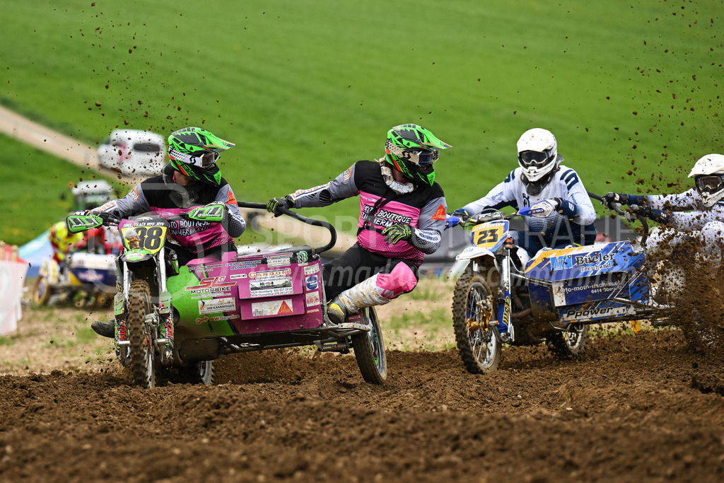 Motocross Schlatt bei Winterthur - 30. April 2023 | #88 Ryf Michael / Ryf Raphael aus Oeschenbach (CH) auf Vmc Zabel und #23 Bueeler Markus / Bueeler Armin aus Oberarth (CH) auf WSP Husqvarna 450 in der Kategorie Seitenwagen am Motocross Schlatt bei Winterthur, 30. April 2023. 
Instagram: @mx_schlatt | @mc_wila | @sam_schweiz
Bild: Sportfotografie Markus Aeschimann | www.markus-aeschimann.ch - Realisiert mit Pictrs.com