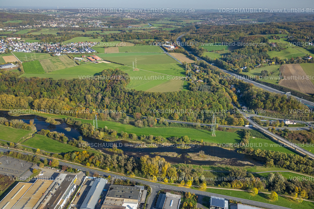 Hagen221016256 | Luftbild, Fluss Lenne Renaturierung, Lenne-Auen, Herbstfarben, Lennetal, Hagen, Ruhrgebiet, Nordrhein-Westfalen, Deutschland