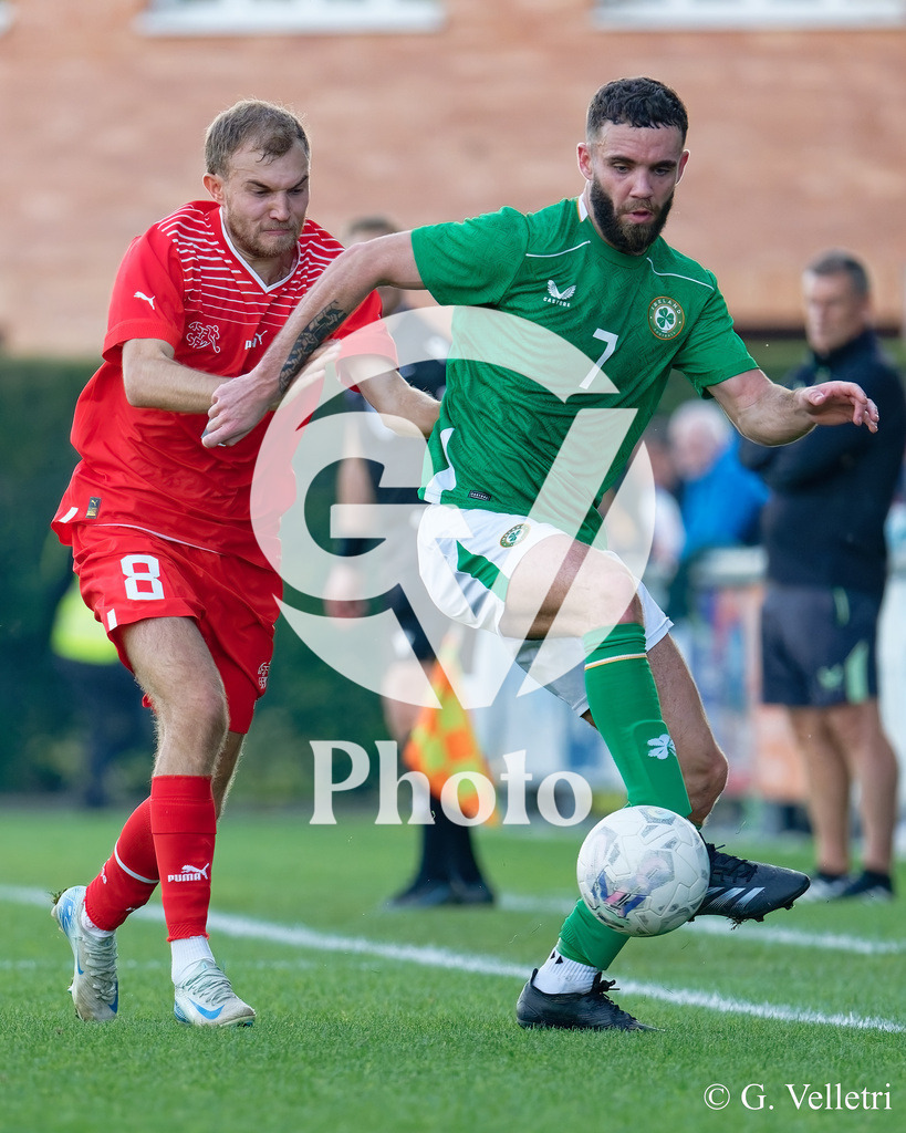 UEFA Region's Cup - Vaud v Munster | Johannes Schwab (8 Vaud) battle for the ball (duel) during the UEFA Region's Cup game between Vaud and Munster at Centre Sportif de Colovray in Nyon, Switzerland 