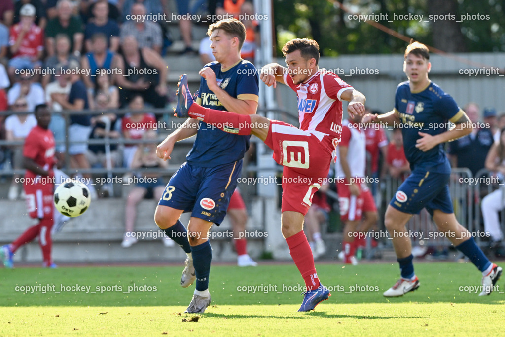 ATUS Velden vs. GAK | #18 Nicolas Manuel Modritz ATUS Velden, #10 Christian Lichtenberger GAK, ATUS Velden vs. GAK, ATUS Velden vs. GAK am 26.07.2024 in Villach (Stadion Lind), Austria, (Photo by Bernd Stefan)