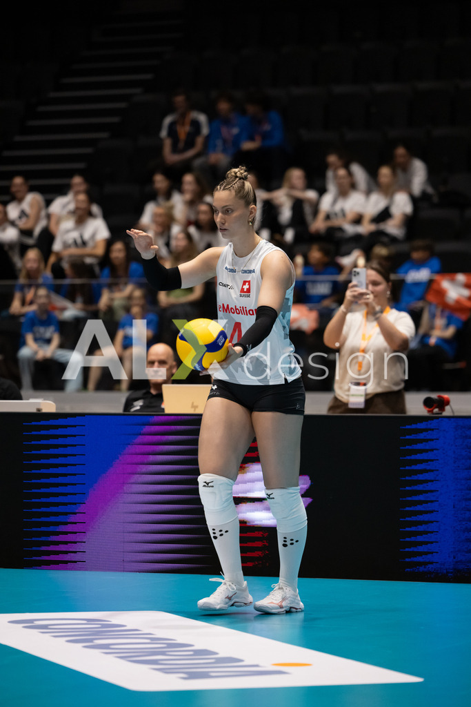 Georgia v Switzerland - CEV European League Women | KRIENS, SWITZERLAND - JUNE 12: LEANA ZUVIC of Switzerland serve during the CEV European League match between Georgia and Switzerland at Pilatus Arena on June 12, 2026 in Kriens, Switzerland. - Realisiert mit Pictrs.com
