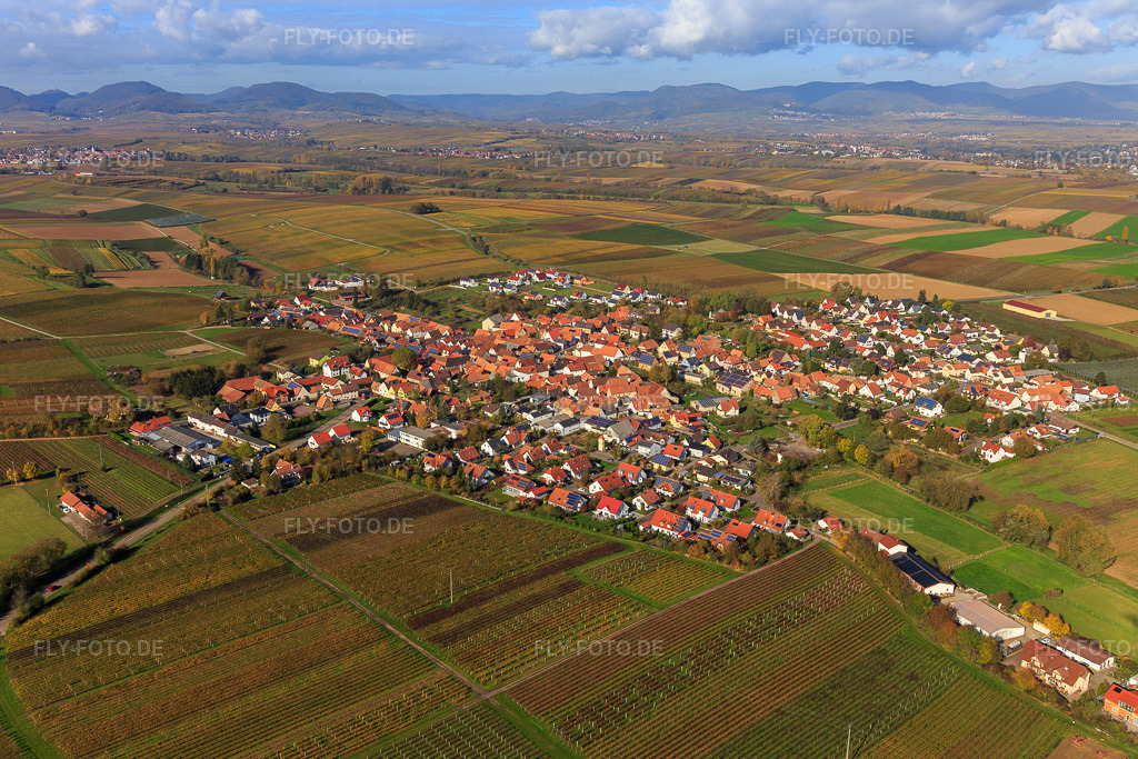 Luftbild: Dorfansicht aus Südosten in Impflingen im Bundesland Rheinland-Pfalz in Deutschland. Foto: IMG_104340.jpg vom 31.10.2017 durch Werner Riehm/FLY-FOTO.de