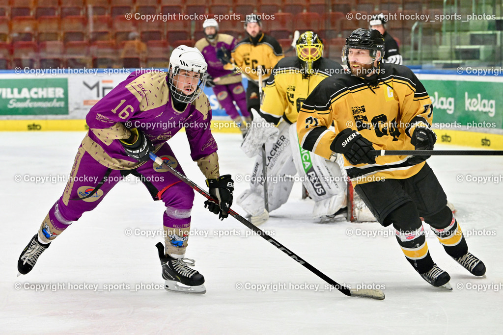 EC Kellerberg vs. EC Arnoldstein | #16 Tischner Lukas EC Kellerberg, #71 Bachlechner Markus EC Arnoldstein, #11 Santner Christian EC Arnoldstein, EC Kellerberg vs. EC Arnoldstein, EC Kellerberg vs. EC Arnoldstein am 03.02.2025 in Villach (Stadthalle Villach), Austria, (Photo by Bernd Stefan)