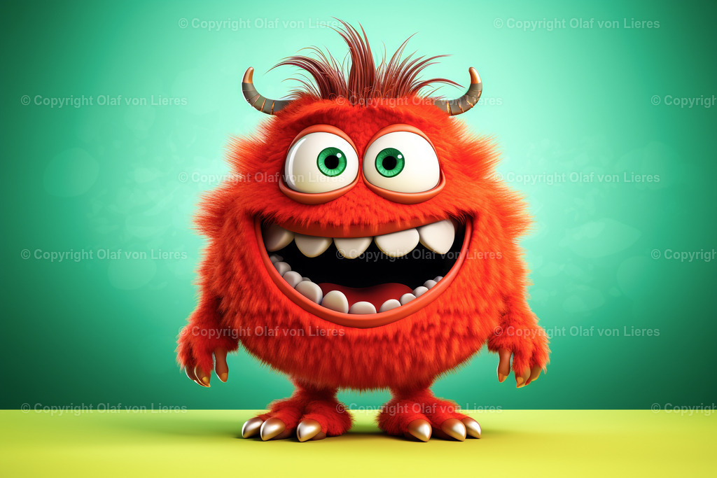 fröhliches Monster mit Haaren | lachendes Monster orange grün