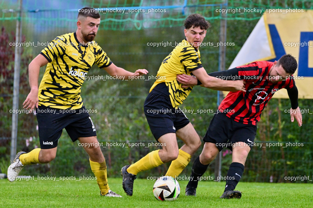 FC Faakersee vs. FC-WR Nussdorf Debant | #10 Marco Pehr FC Faakersee, #16 Tobias Felix Waldner FC Faakersee, #2 Philipp Straganz FCWR Nussdorf Debant, FC Faakersee vs. FC-WR Nussdorf Debant, FC Faakersee vs. FC-WR Nussdorf Debant am 28.09.2024 in Finkenstein (Sportplatz Faakersee), Austria, (Photo by Bernd Stefan)