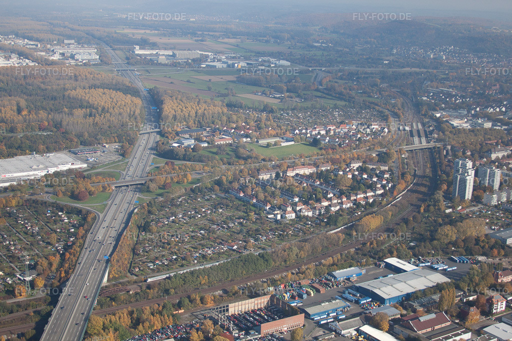 Luftbild: A5 bei Durlach im Ortsteil Durlach in Karlsruhe im Bundesland Baden-Württemberg in Deutschland. Foto: IMG_35047.jpg vom 31.10.2010 durch Werner Riehm/FLY-FOTO.de