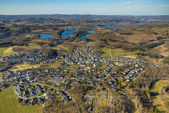 Olpe250308201Rhode | Luftbild, Wohngebiet Ortsansicht Rohde und Biggesee Talsperre, Waldgebiet, Rhode, Olpe, Sauerland, Nordrhein-Westfalen, Deutschland