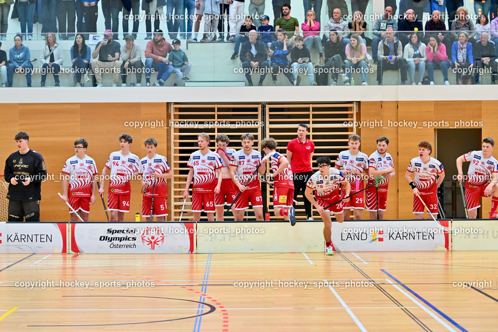 VSV Unihockye vs. KAC Floorball | Spielerbank KAC Floorball, VSV Unihockye vs. KAC Floorball, VSV Unihockye vs. KAC Floorball am 13.04.2025 in Villach (Ballspielhalle St. Martin), Austria, (Photo by Bernd Stefan)