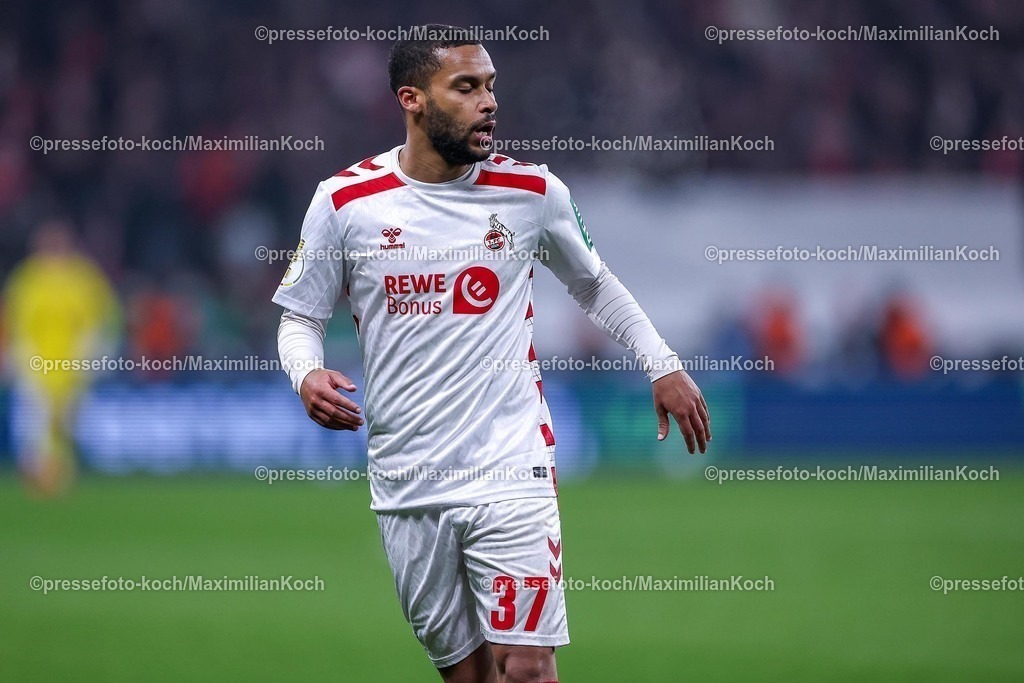 DFB05022501052 | 05.02.2025, Fußball, DFB-Pokal Viertelfinale, Bayer 04 Leverkusen - 1.FC Köln, BayArena, Saison 2024 2025: Linton Maina (FC Köln #37)DFB regulations prohibit any use of photographs as image sequences and or quasi-video.