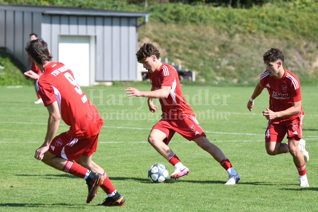 TSV Seebach : FC AmbergSpVgg GW Deggendorf : TSV Karpfham | Marco Aigner (TSV Seebach #8) Neuzugang vom FC Passau mit re. Lukas Semmler (TSV Seebach) und li. Günther Denk (TSV Seebach #9) - Realisiert mit Pictrs.com