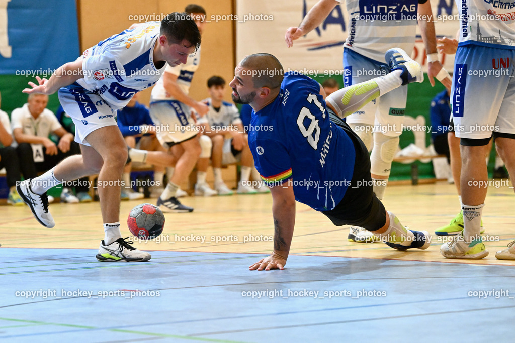 SC Ferlach vs. HC Linz AG 11.10.2023 | #13 KROPF Jakob HC LINZ, #81 MILICEVIC Adrian SC Ferlach, SC Ferlach vs. HC Linz AG 11.10.2023, SC Ferlach vs. HC Linz AG am 11.10.2023 in Ferlach (Ballspielhalle Ferlach), Austria, (Photo by Bernd Stefan)