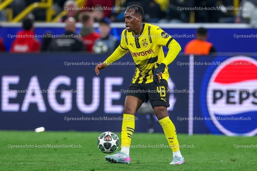 UCL1504251196 | 15.04.2025, Fußball, UEFA Champions League, Borussia Dortmund - FC Barcelona, BVB Stadion, Viertelfinale, Saison 2024 2025: Jamie Gittens (BVB #43) Regulations prohibit any use of photographs as image sequences and or quasi-video.