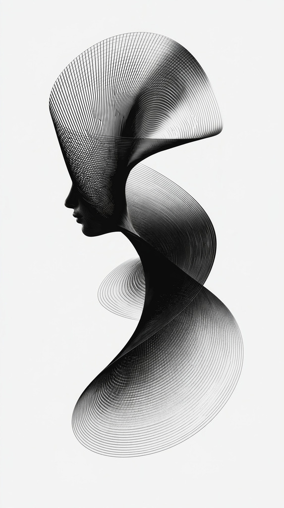 Abstrakter Kopf | Mit moderner KI‑generiertes schwarz-weiß Artwork, sorgfältig manuell für den Druck optimiert.