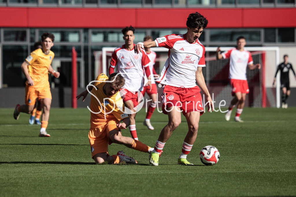FC Bayern München U19 - TSG 1899 Hoffenheim U19 | Hennes BEHRENS (TSG #3) im Duell mit Adin LICINA (FCB #7) / Zweikampf