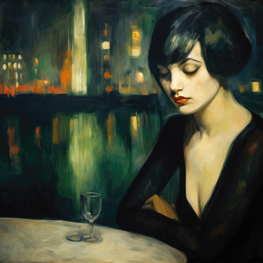 2307143 - Einsame Frau | Digitales Gemälde, das an den Stil von Edvard Munch erinnert. 