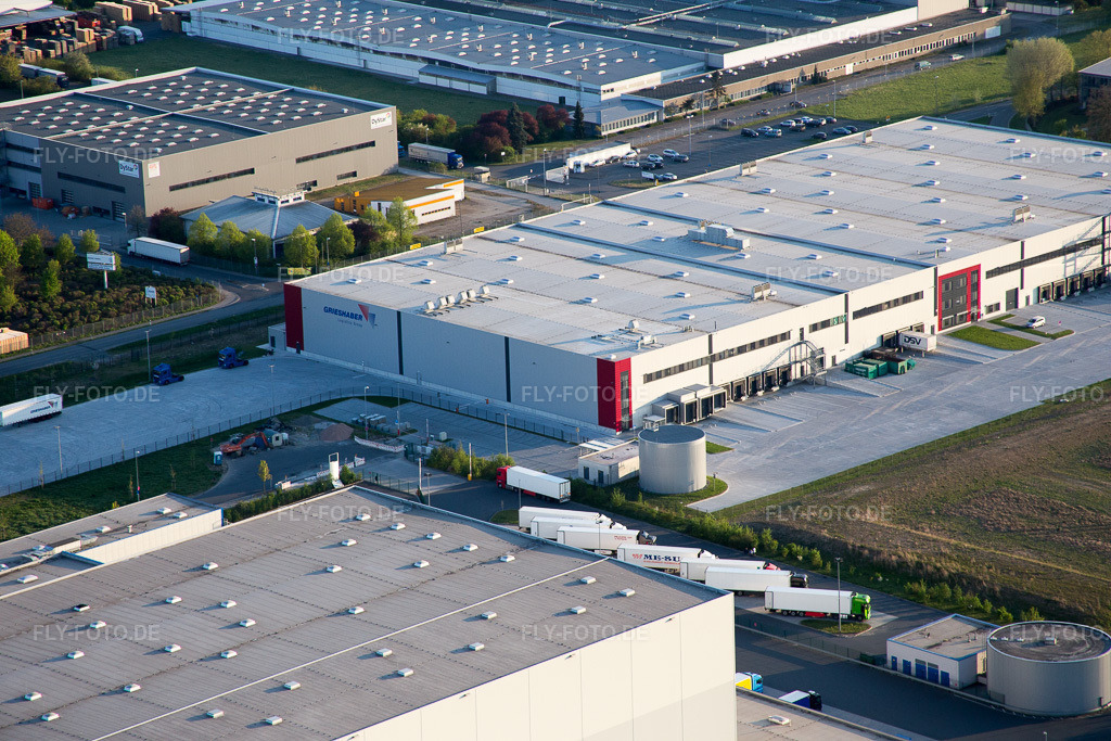 Luftbild: Industrie- und Gewerbegebiet NO mit Grieshaber Logistic Group AG in Biebesheim am Rhein im Bundesland Hessen in Deutschland. Foto: IMG_077718.jpg vom 23.04.2015 durch Werner Riehm/FLY-FOTO.de