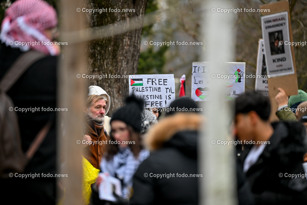 Demonstration Paleastina in Linz_ Pro Gaza_ 14.01.2024-9 | 14.01.2024, Linz, AUT, Demonstration, im Bild Palästina, Palaestina, Gaza, Demoteilnehmer, Teilnehmer, Kundgebung, Plakate, Fahnen, Polizei, Beamte, Polizeifahrzeuge, Einsatzkraefte, Israel, Krieg, Hamas, Geisel, Freiheit, Frieden